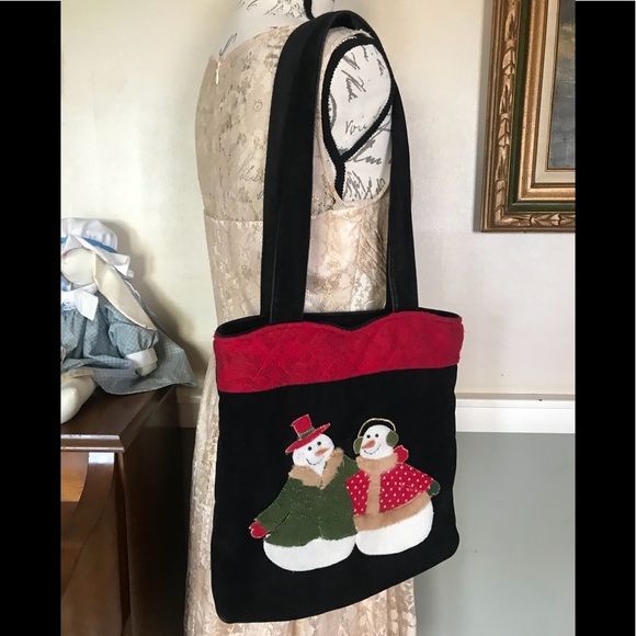 Rare Vintage Snowman Velvet Shoulder Bag - Picture 6 of 10